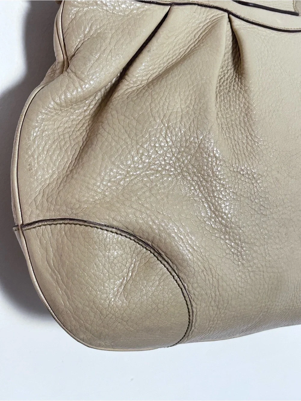 Salvatore Ferragamo Gancini Pebbled Leather Satchel Bag Manila Beige Yellow Ital
